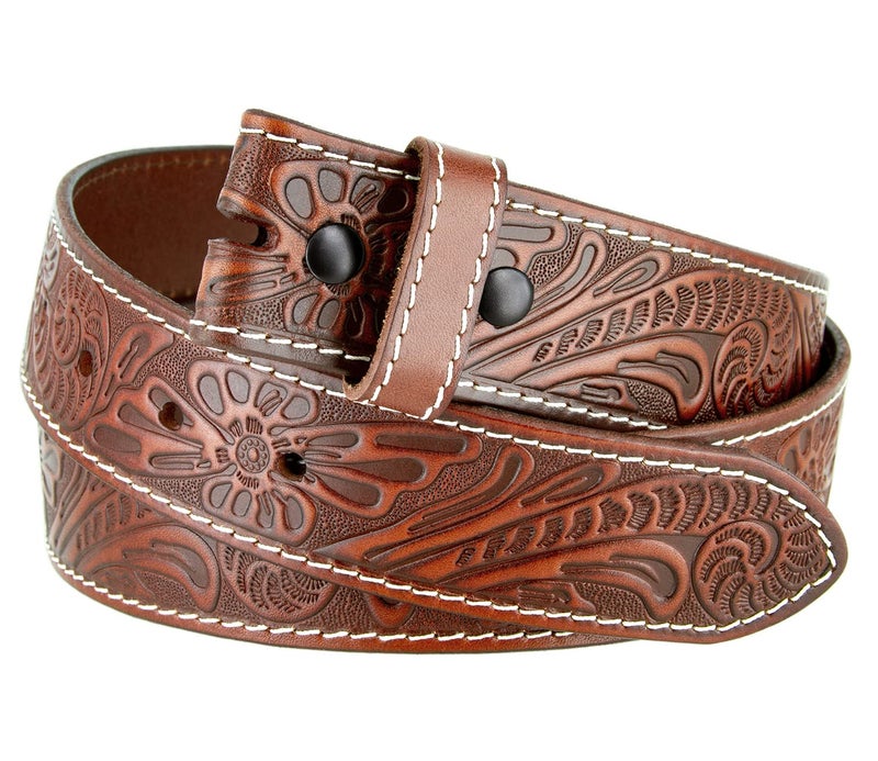 Belts.com Genuine Full Grain Western Floral Engraved Tooled Leather Belt Strap 1-1/2" Wide (Tan, 40) - Image 3